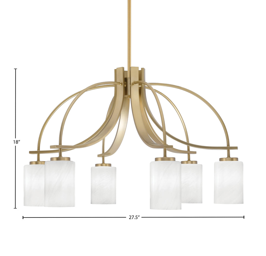 Cavella Six Light Chandelier in New Age Brass with 4" White Marble Shade
