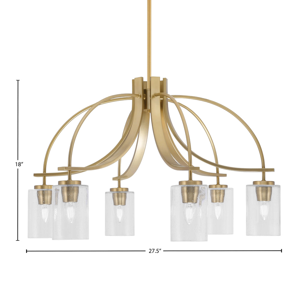 Cavella Six Light Chandelier in New Age Brass with 4" Smoke Bubble Shade