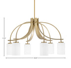 Cavella Six Light Chandelier in New Age Brass with 4" White Muslin Shade
