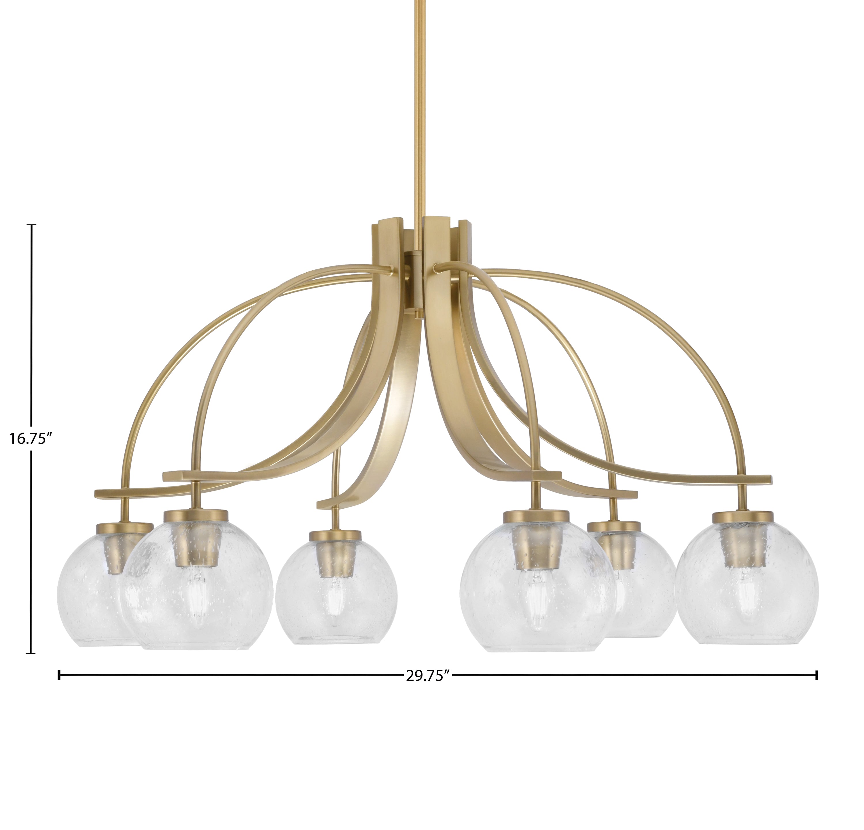 Cavella Six Light Chandelier in New Age Brass with 5.75" Clear Bubble Shade