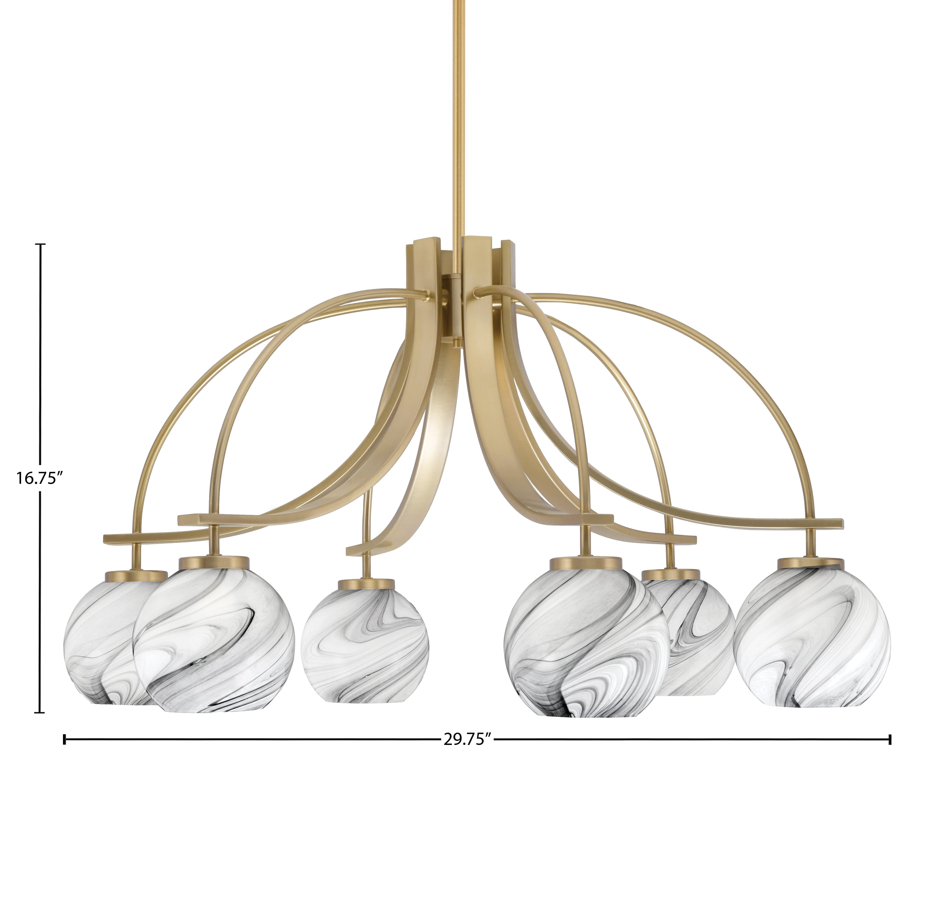 Cavella Six Light Chandelier in New Age Brass with 5.75" Onyx Swirl Shade