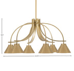 Cavella Six Light Chandelier in New Age Brass with 7" New Age Brass Cone Metal Shades Shade