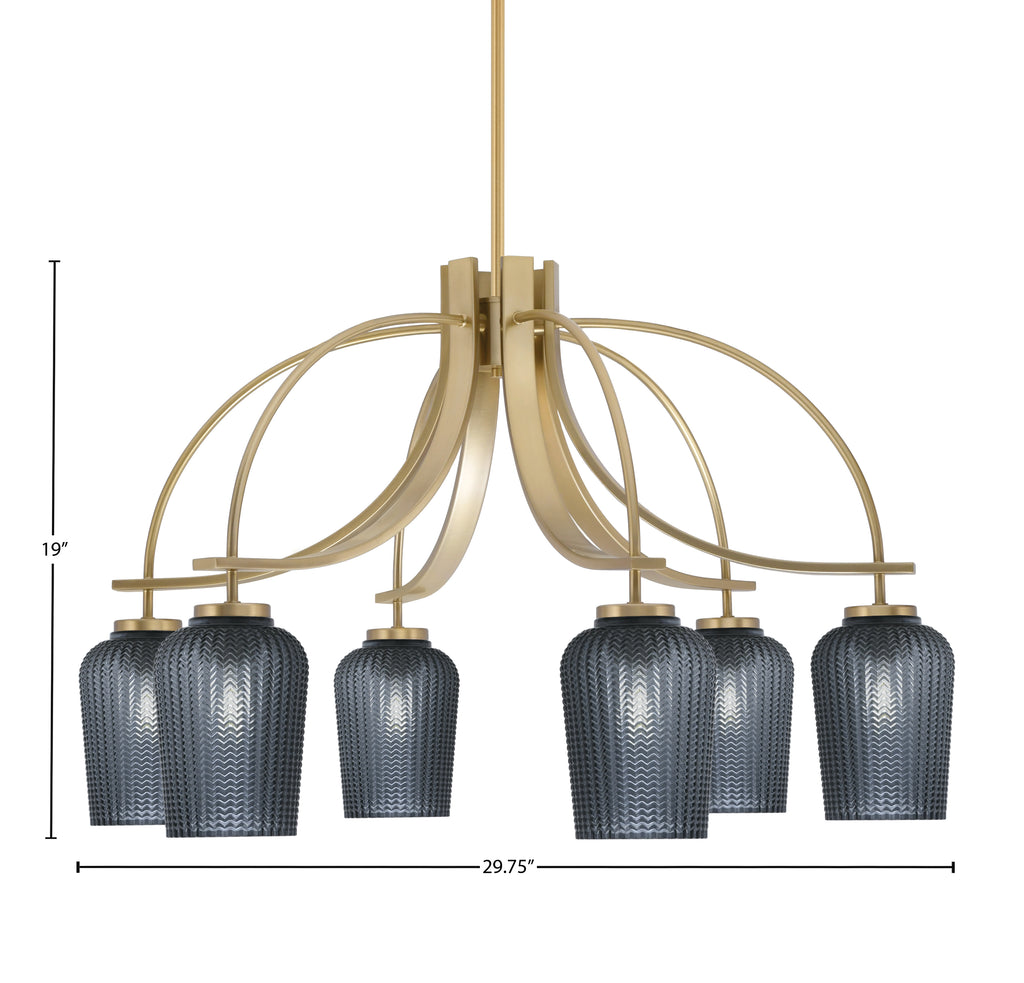 Cavella Six Light Chandelier in New Age Brass with 5" Smoke Textured Shade