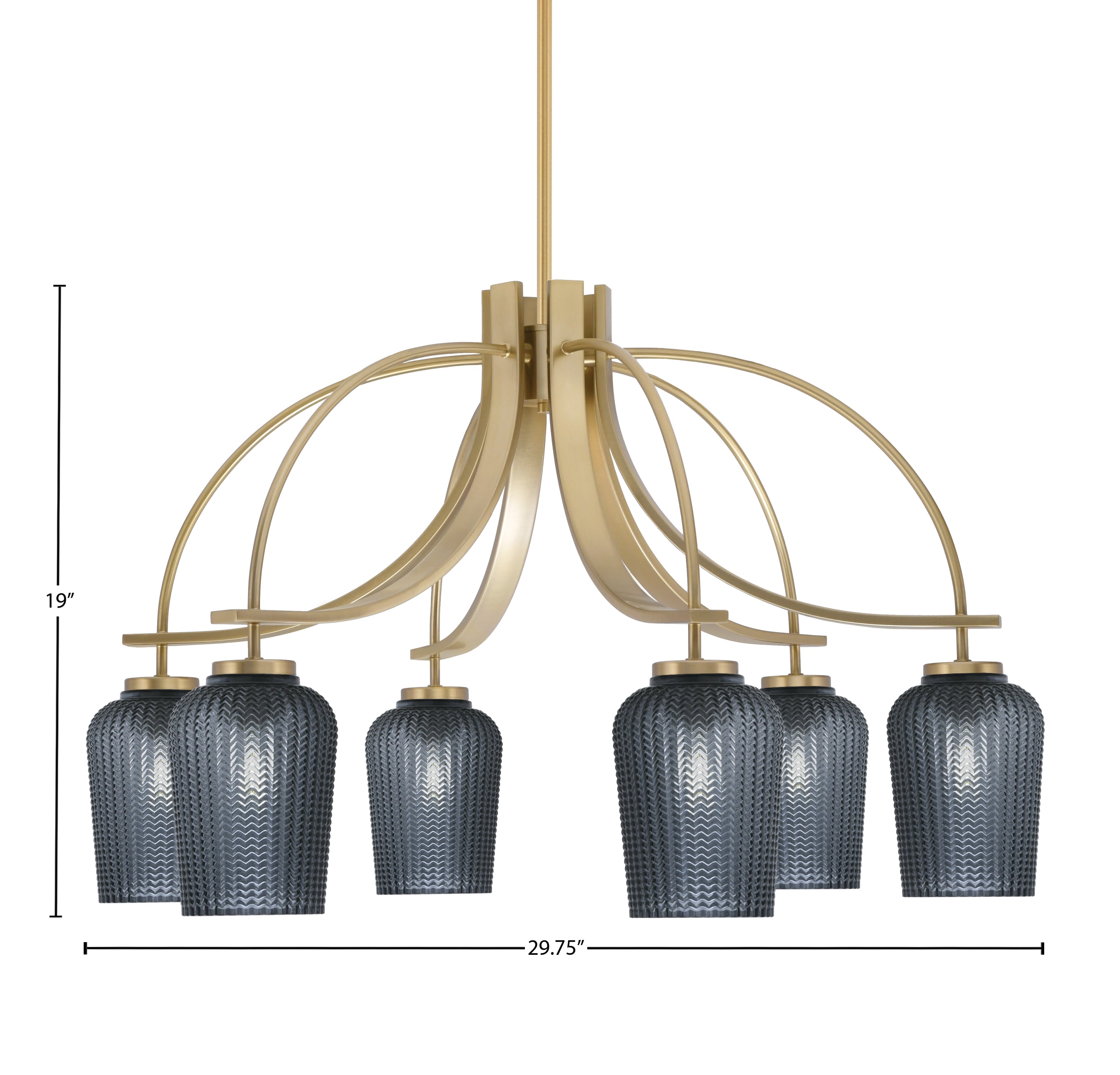 Cavella Six Light Chandelier in New Age Brass with 5" Smoke Textured Shade