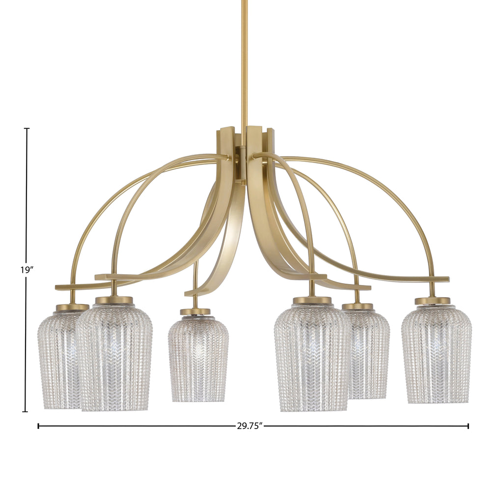 Cavella Six Light Chandelier in New Age Brass with 5" Silver Textured Shade