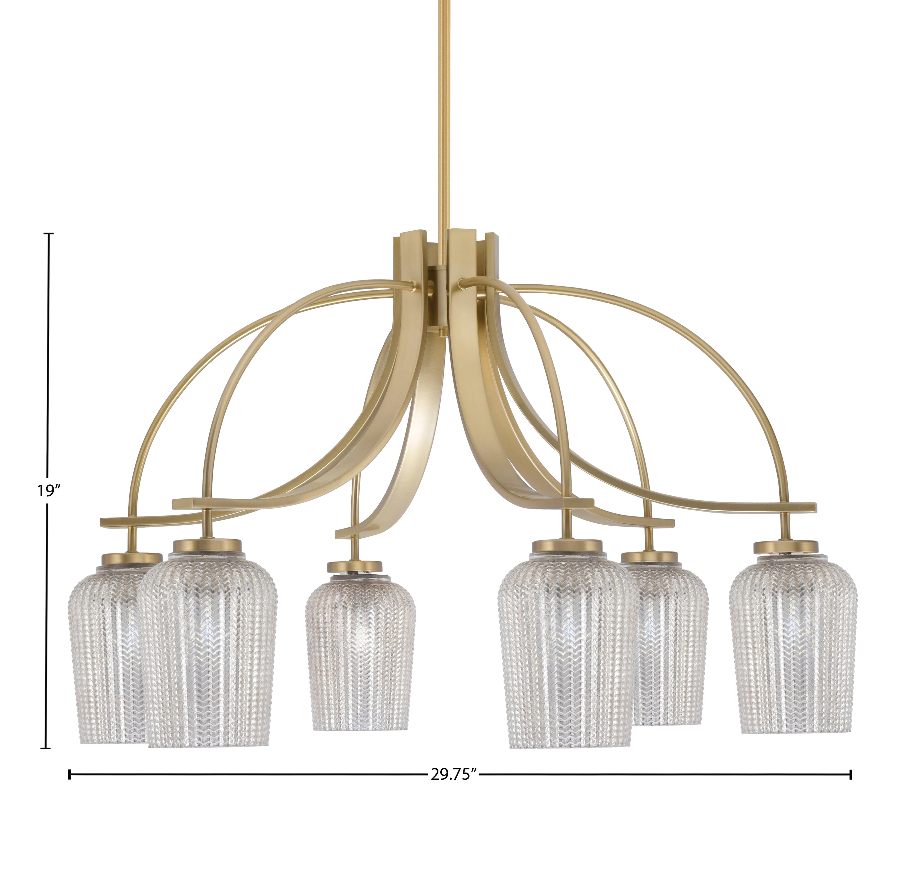Cavella Six Light Chandelier in New Age Brass with 5" Silver Textured Shade