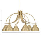 Cavella Six Light Chandelier in New Age Brass with 7" New Age Brass Double Bubble Metal Shades Shade