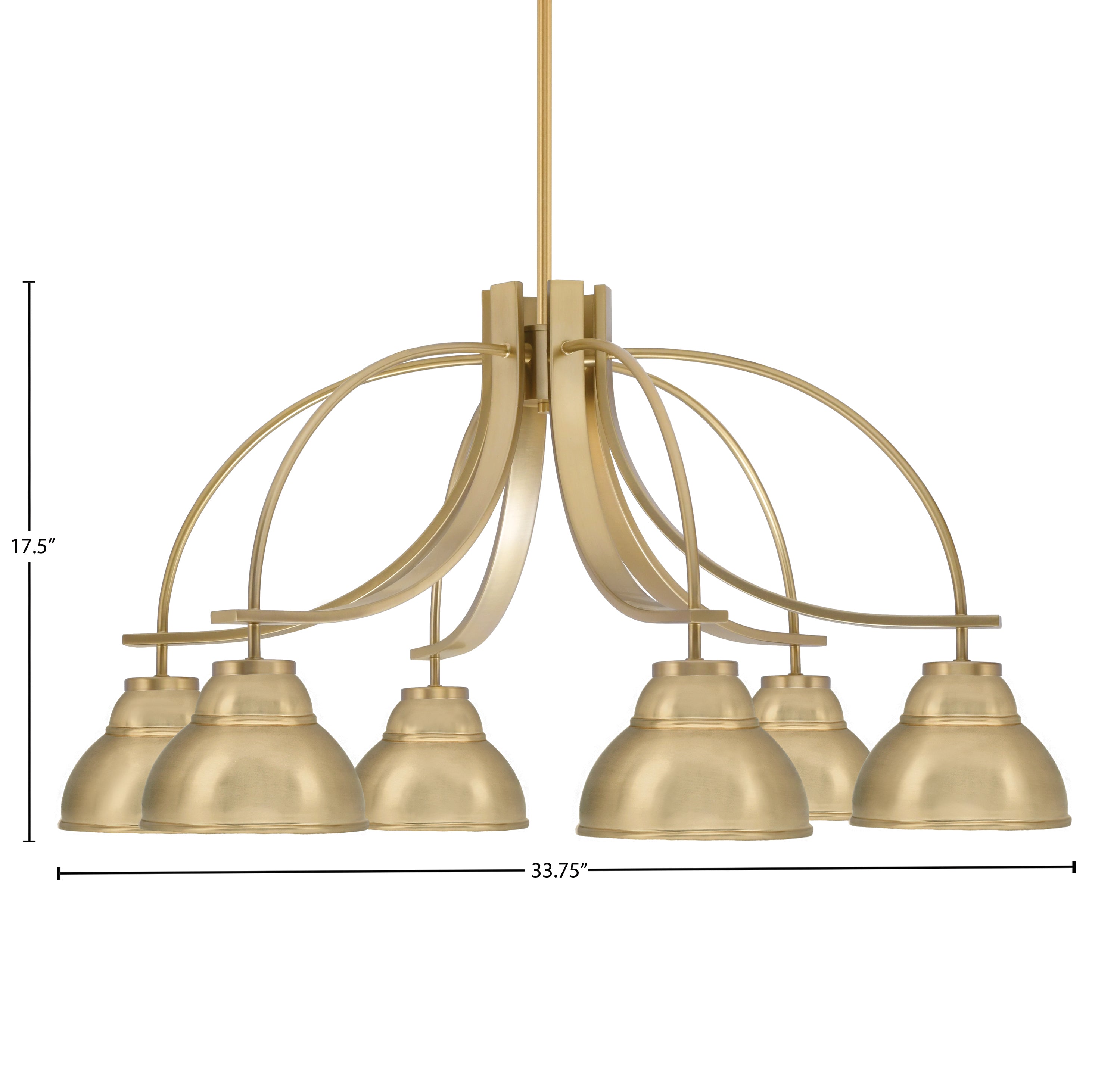 Cavella Six Light Chandelier in New Age Brass with 7" New Age Brass Double Bubble Metal Shades Shade