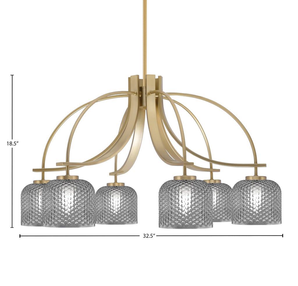 Cavella Six Light Chandelier in New Age Brass with 6" Smoke Textured Shade