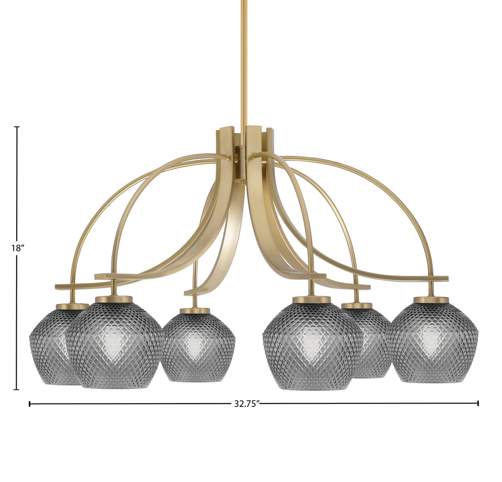 Cavella Six Light Chandelier in New Age Brass with 6" Smoke Textured Shade