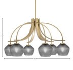 Cavella Six Light Chandelier in New Age Brass with 6" Smoke Textured Shade
