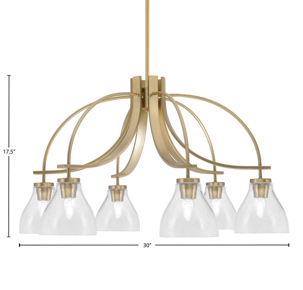 Cavella Six Light Chandelier in New Age Brass with 6.25" Clear Bubble Shade