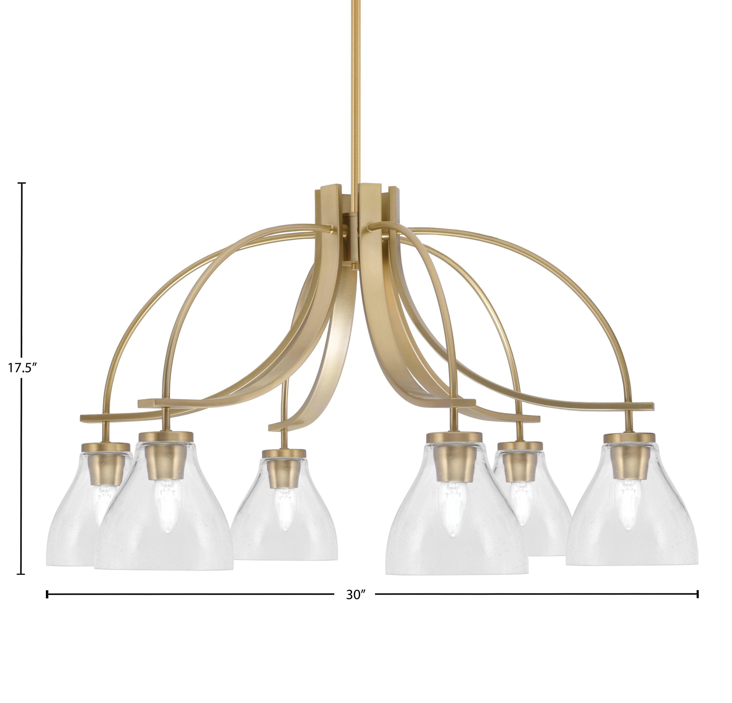 Cavella Six Light Chandelier in New Age Brass with 6.25" Clear Bubble Shade