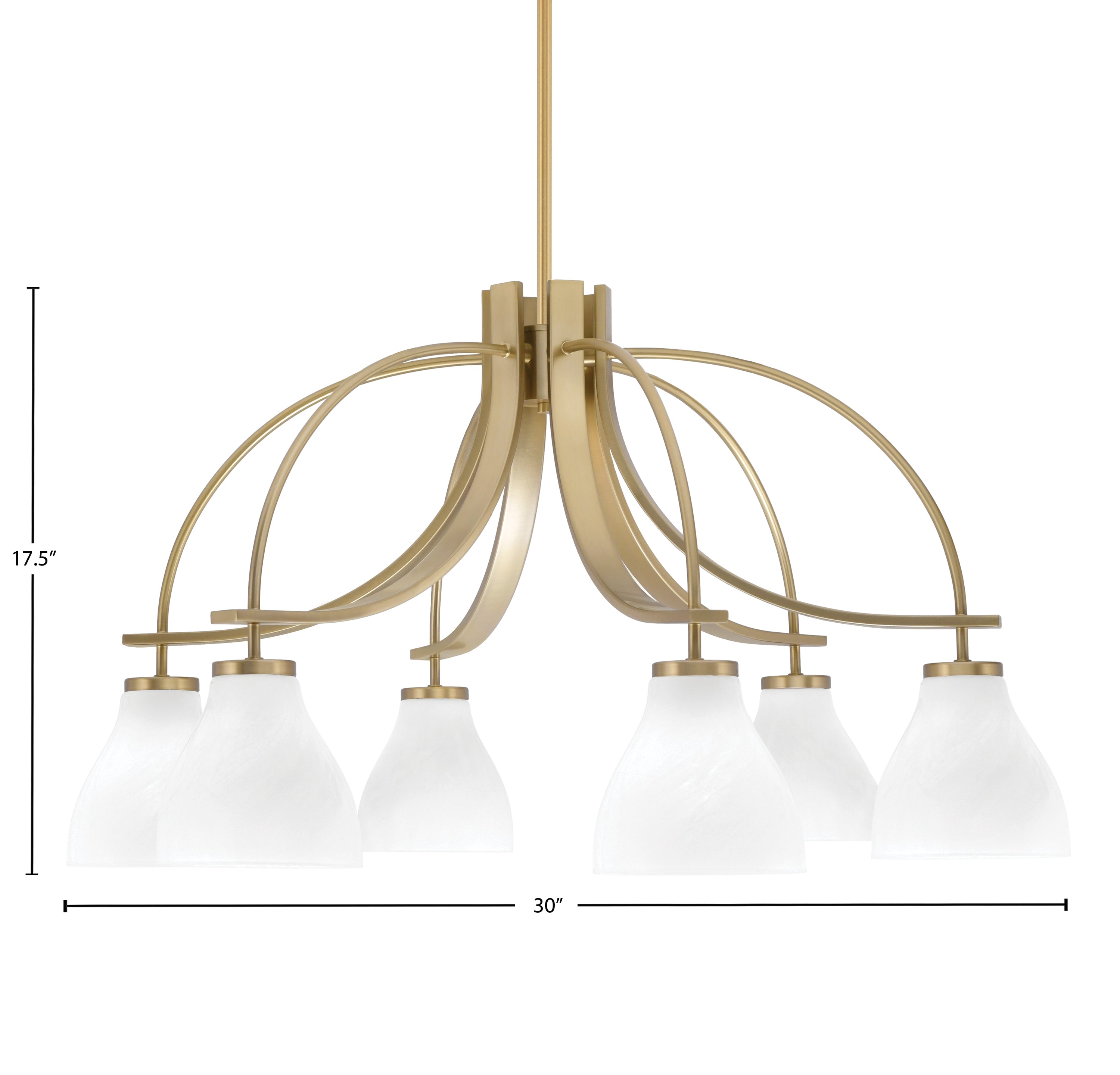 Cavella Six Light Chandelier in New Age Brass with 6.25" White Marble Shade