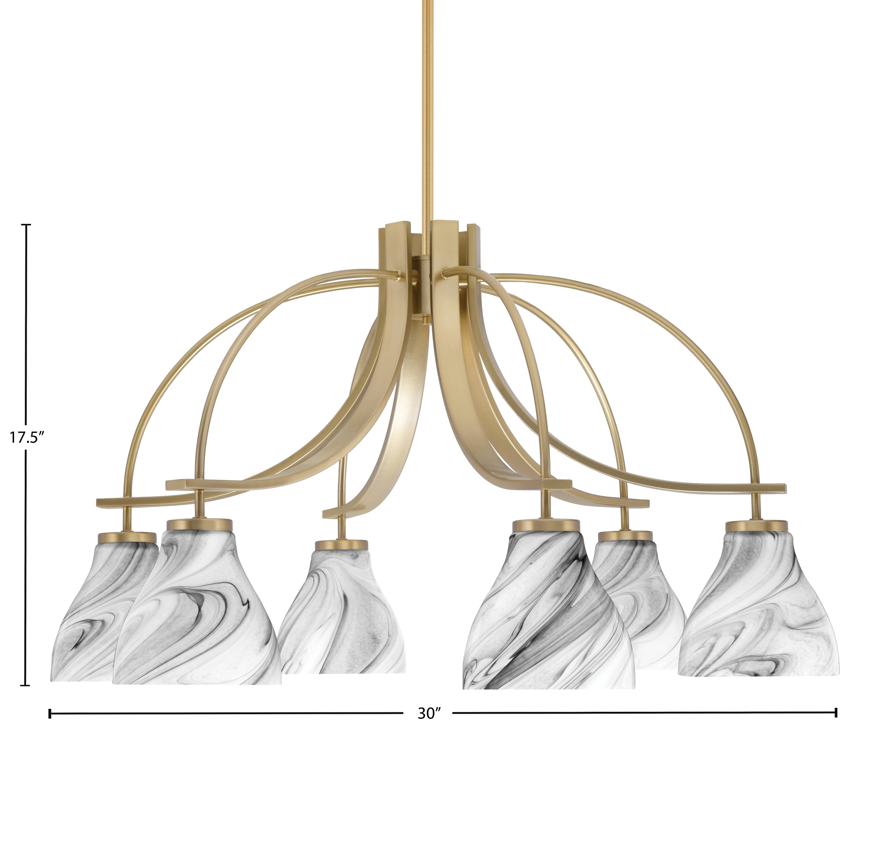 Cavella Six Light Chandelier in New Age Brass with 6.25" Onyx Swirl Shade