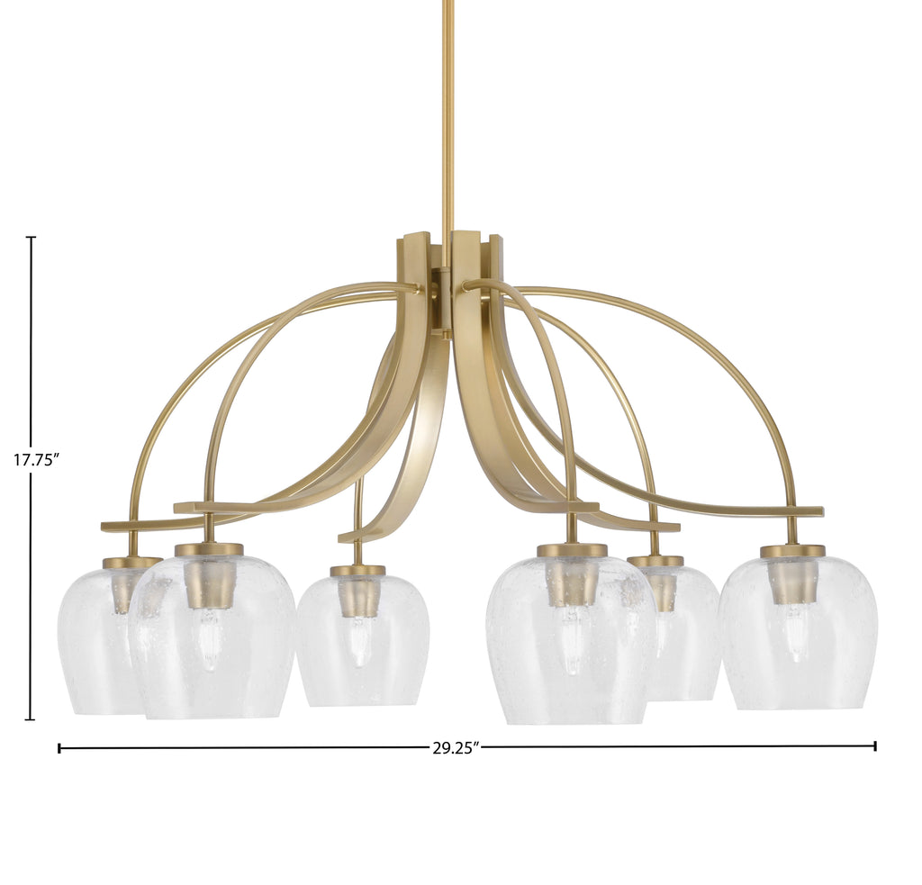 Cavella Six Light Chandelier in New Age Brass with 6" Clear Bubble Shade