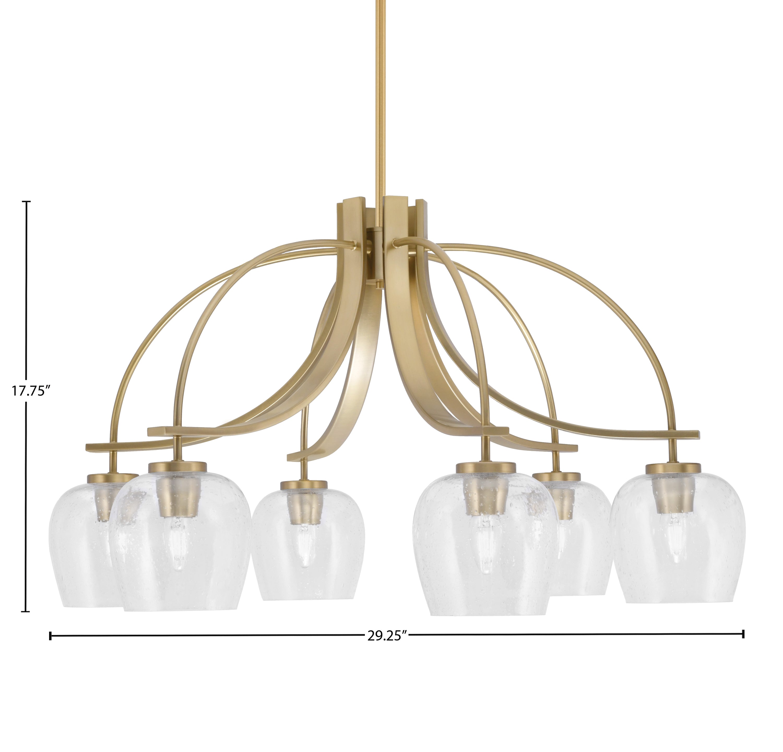 Cavella Six Light Chandelier in New Age Brass with 6" Clear Bubble Shade