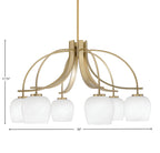 Cavella Six Light Chandelier in New Age Brass with 6" White Marble Shade