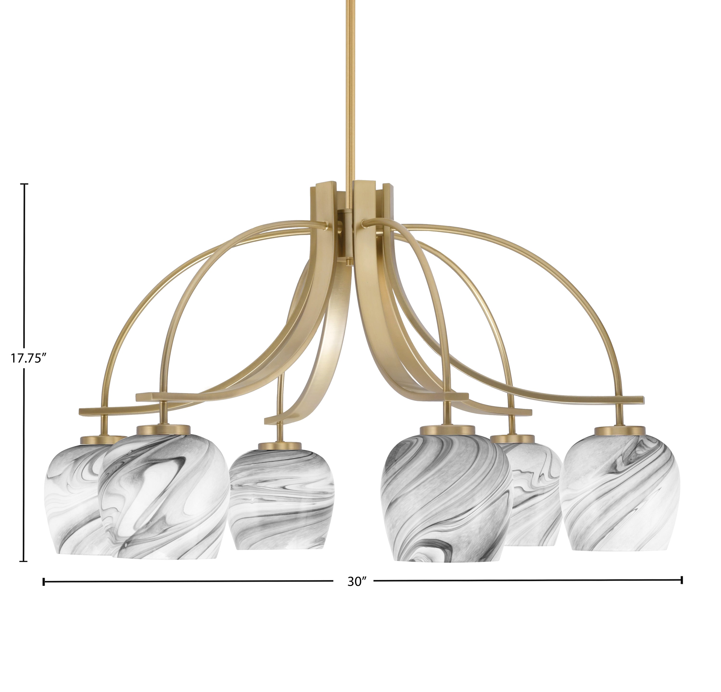 Cavella Six Light Chandelier in New Age Brass with 6" Onyx Swirl Shade