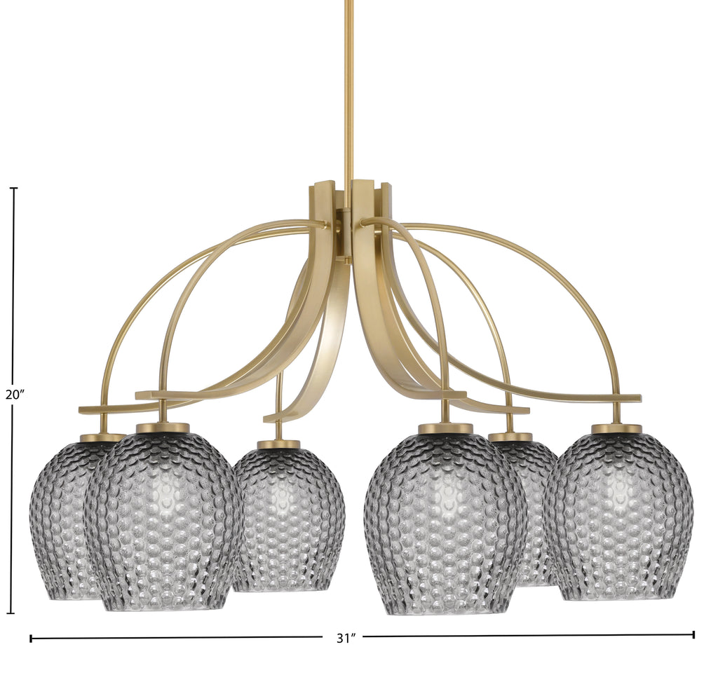 Cavella Six Light Chandelier in New Age Brass with 7.5" Smoke Textured Shade
