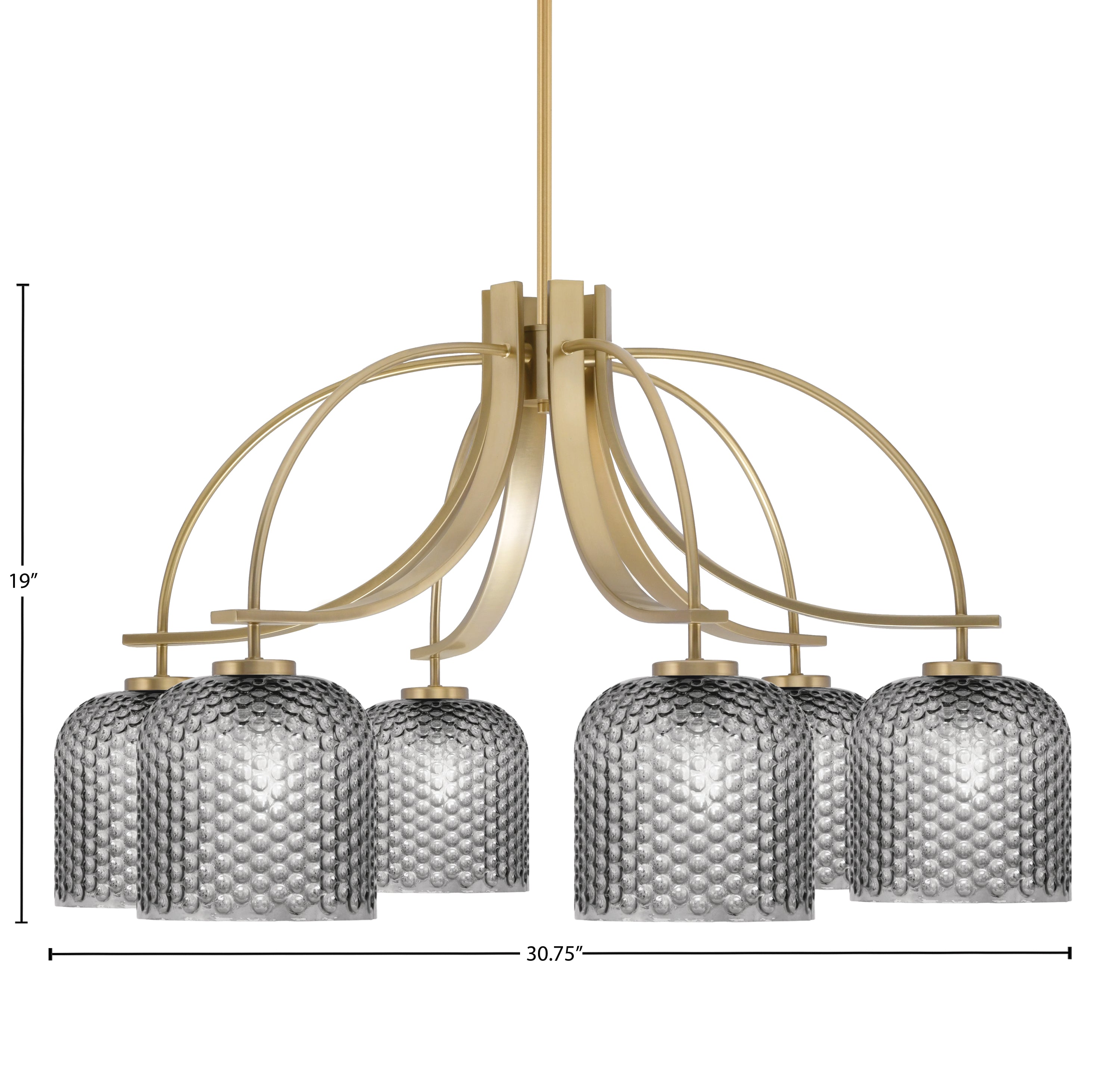 Cavella Six Light Chandelier in New Age Brass with 7" Smoke Textured Shade