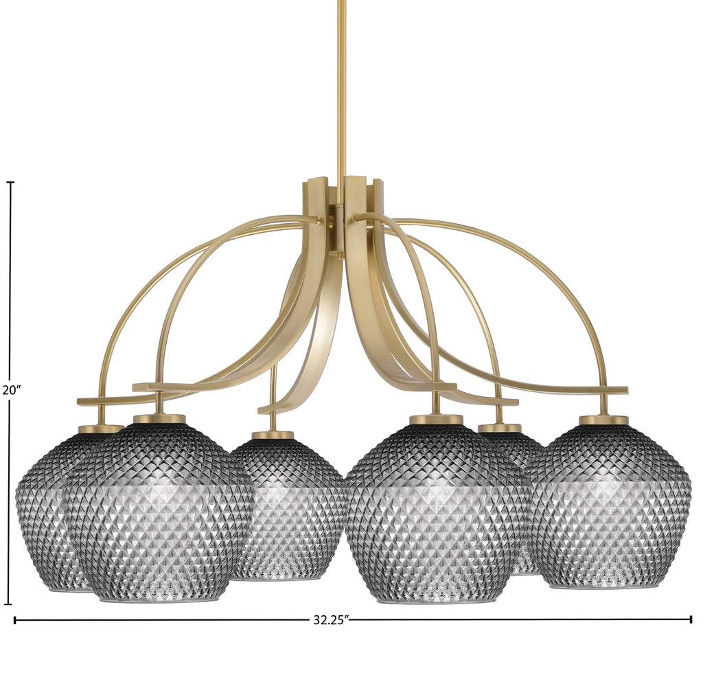 Cavella Six Light Chandelier in New Age Brass with 9" Smoke Textured Shade