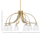 Cavella Six Light Chandelier in New Age Brass with 5" Clear Ribbed Shade