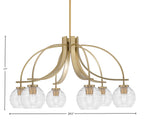 Cavella Six Light Chandelier in New Age Brass with 6" Clear Ribbed Shade