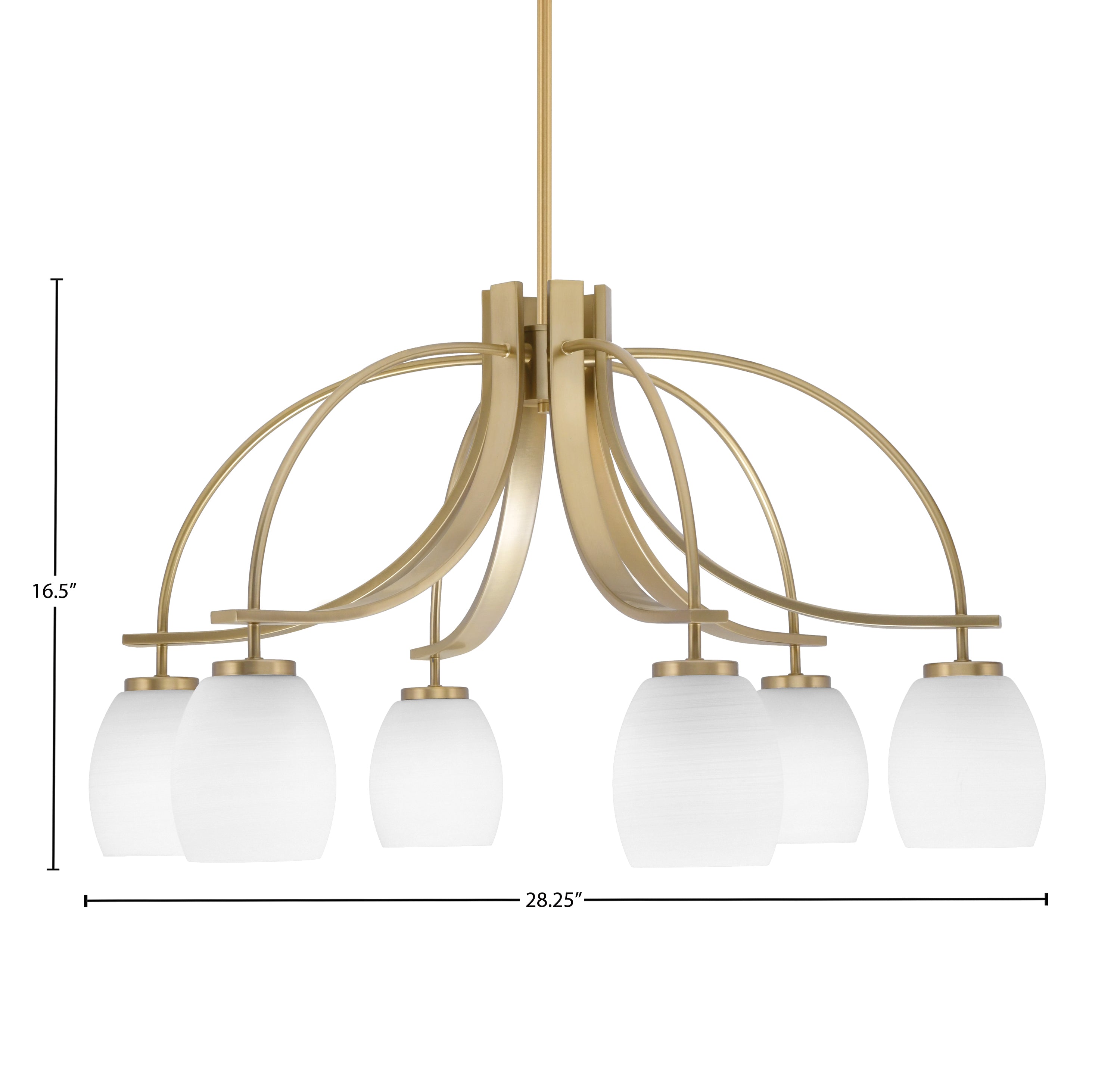 Cavella Six Light Chandelier in New Age Brass with 5" White Linen Shade