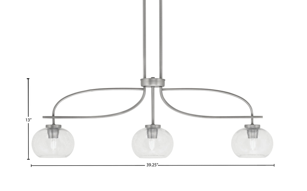 Cavella Three Light Island Pendant in Graphite with 7" Clear Bubble Shade