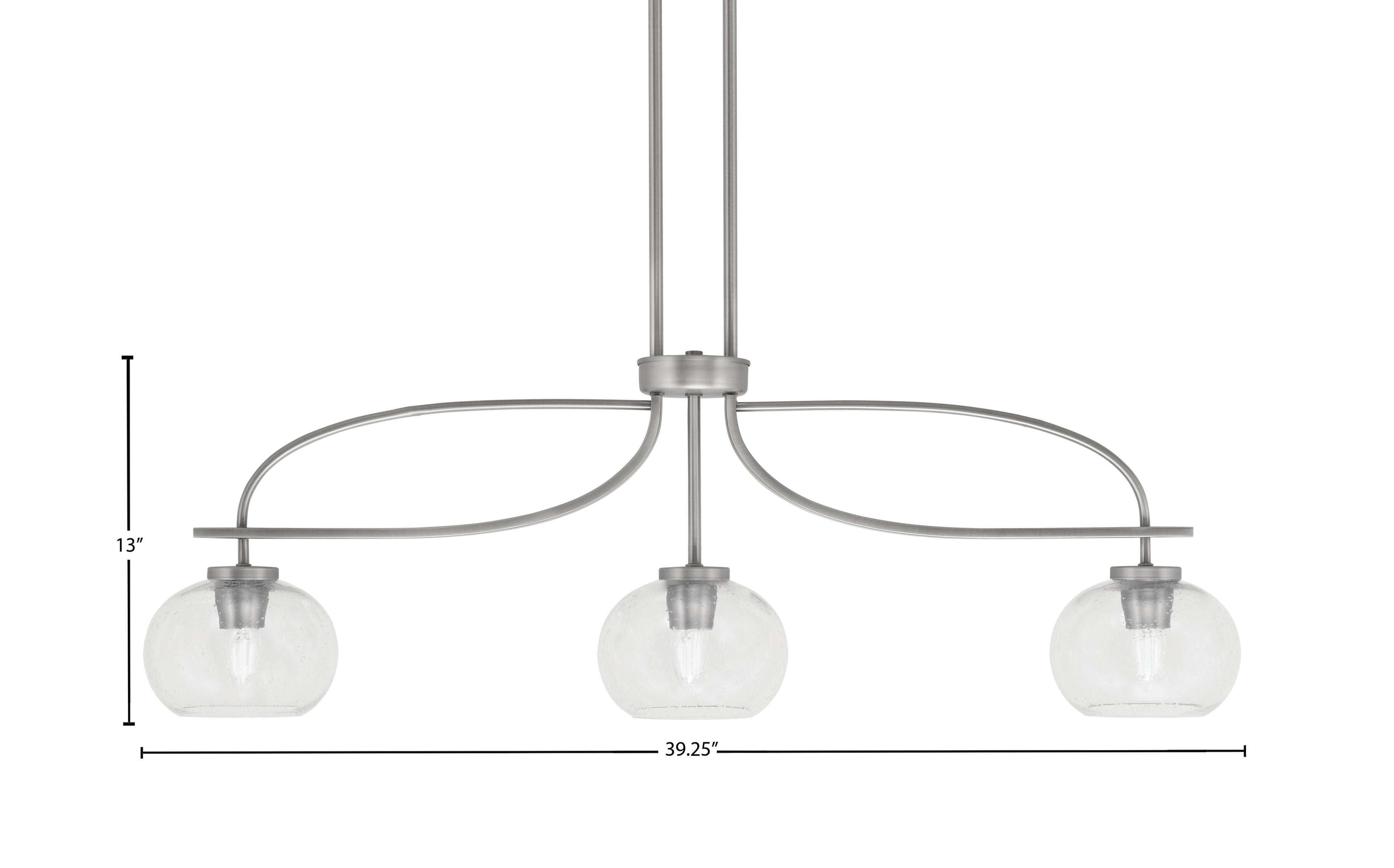 Cavella Three Light Island Pendant in Graphite with 7" Clear Bubble Shade