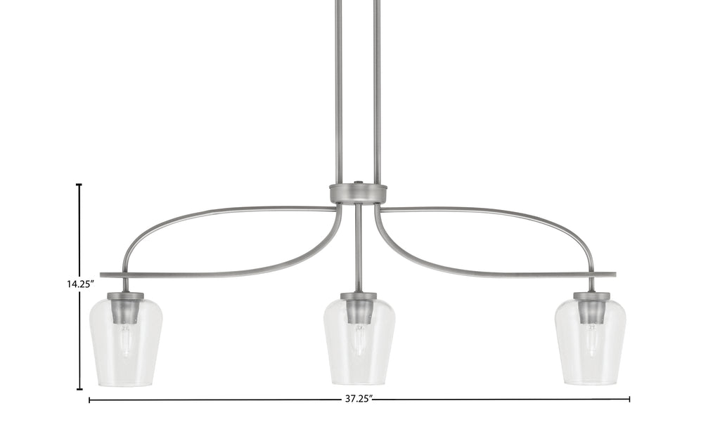 Cavella Three Light Island Pendant in Graphite with 5" Clear Bubble Shade