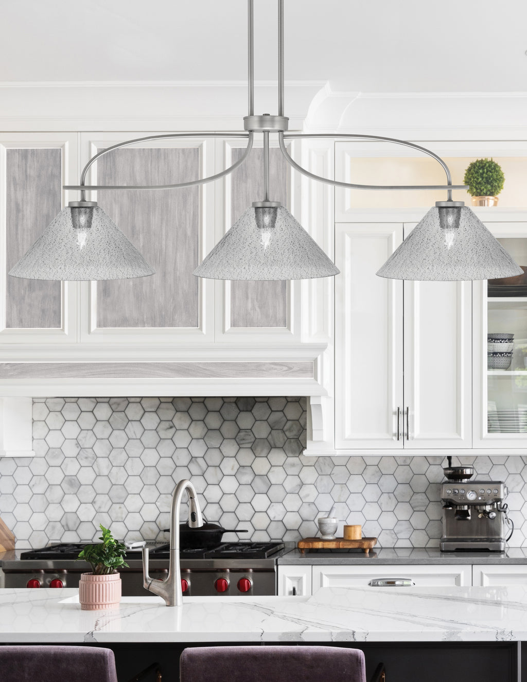 Cavella Three Light Island Pendant in Graphite with 12" Smoke Bubble Shade