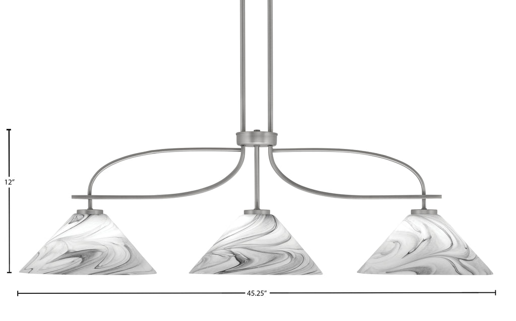 Cavella Three Light Island Pendant in Graphite with 12" Onyx Swirl Glas Shade