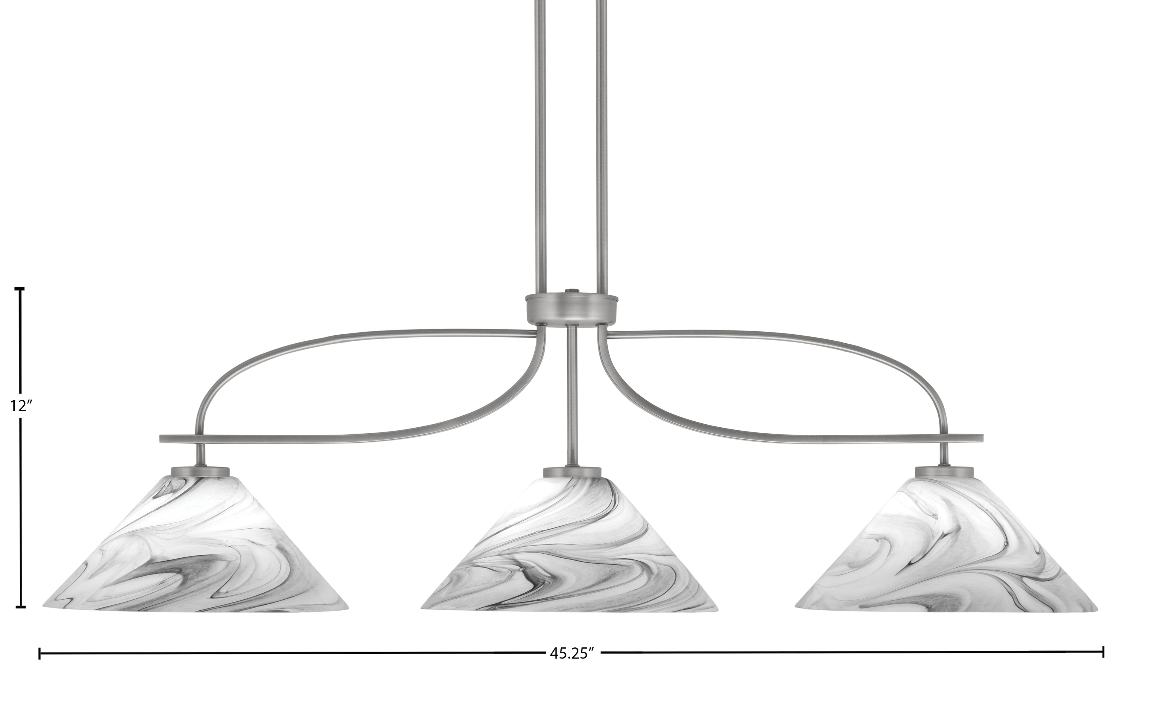 Cavella Three Light Island Pendant in Graphite with 12" Onyx Swirl Glas Shade