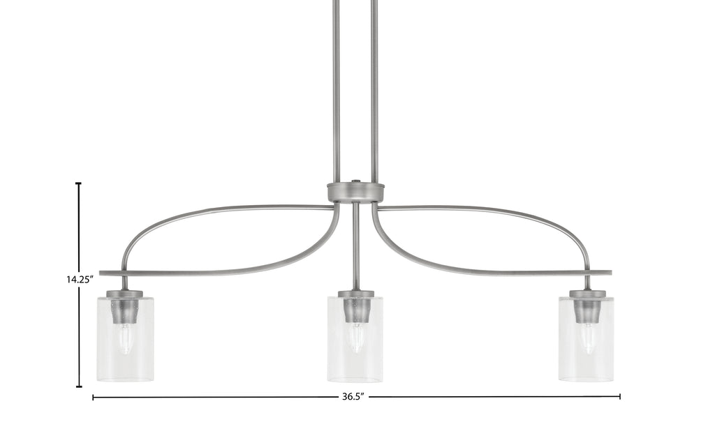Cavella Three Light Island Pendant in Graphite with 4" Clear Bubble Shade