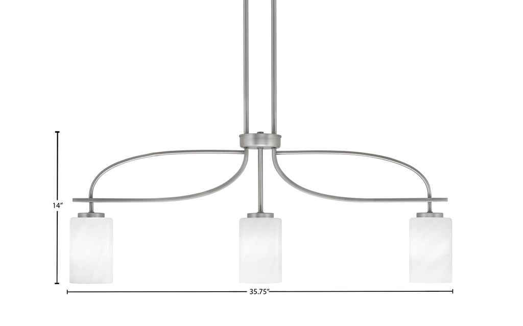 Cavella Three Light Island Pendant in Graphite with 4" White Marble Shade