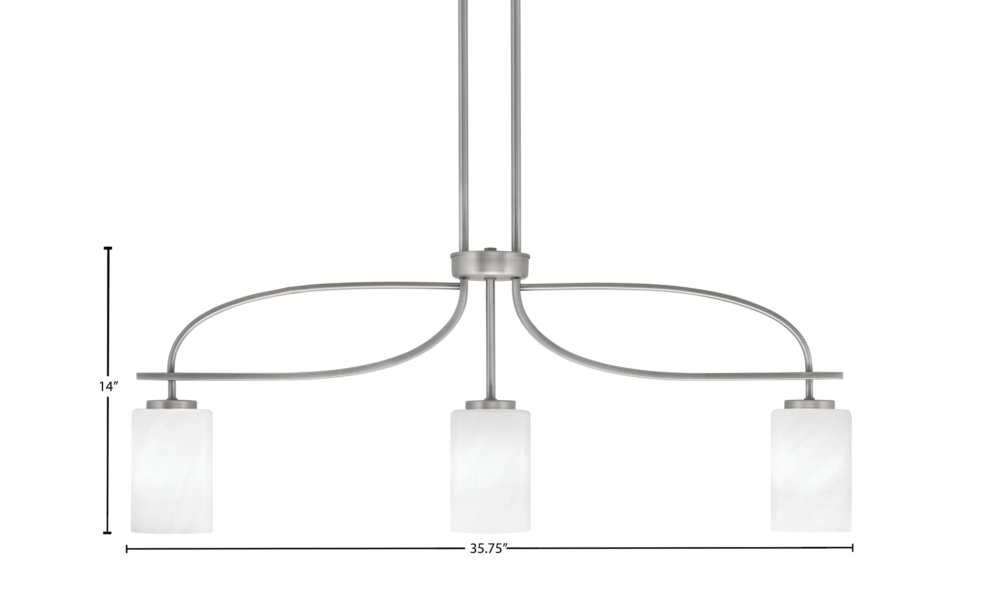 Cavella Three Light Island Pendant in Graphite with 4" White Marble Shade