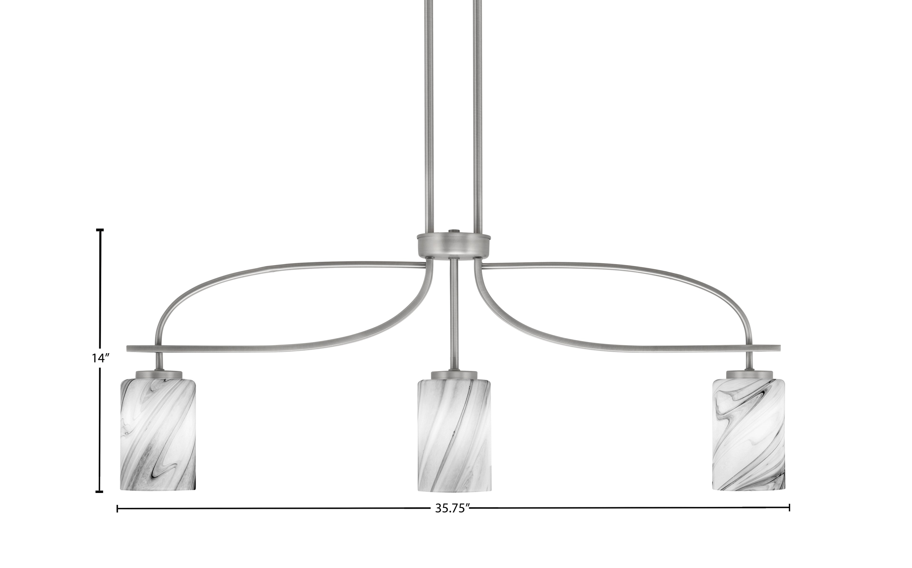 Cavella Three Light Island Pendant in Graphite with 4" Onyx Swirl Shade