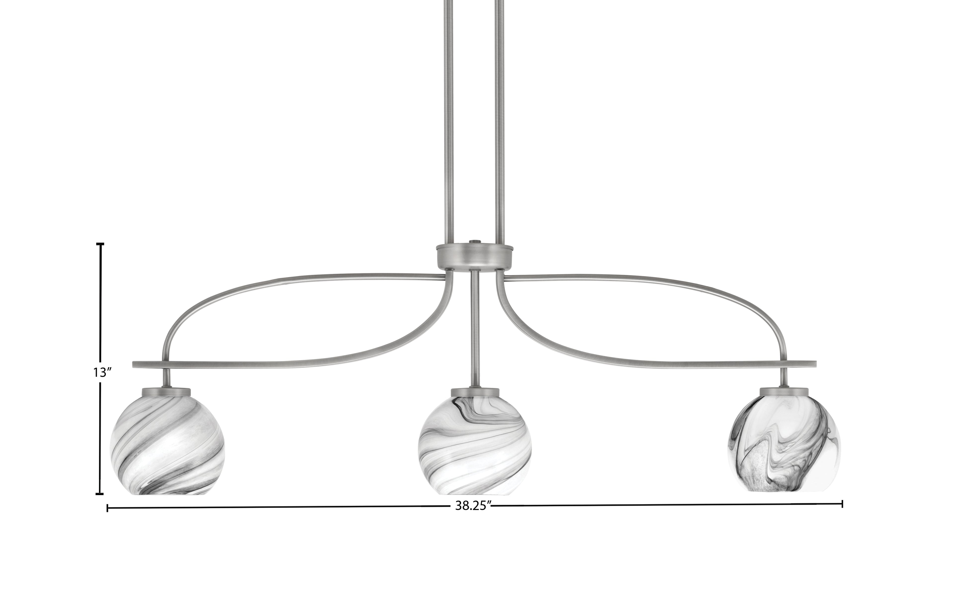 Cavella Three Light Island Pendant in Graphite with 5.75" Onyx Swirl Shade