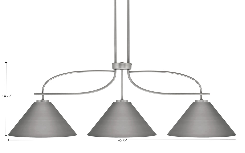 Cavella Three Light Island Pendant in Graphite with 14" Graphite Cone Metal Shades Shade