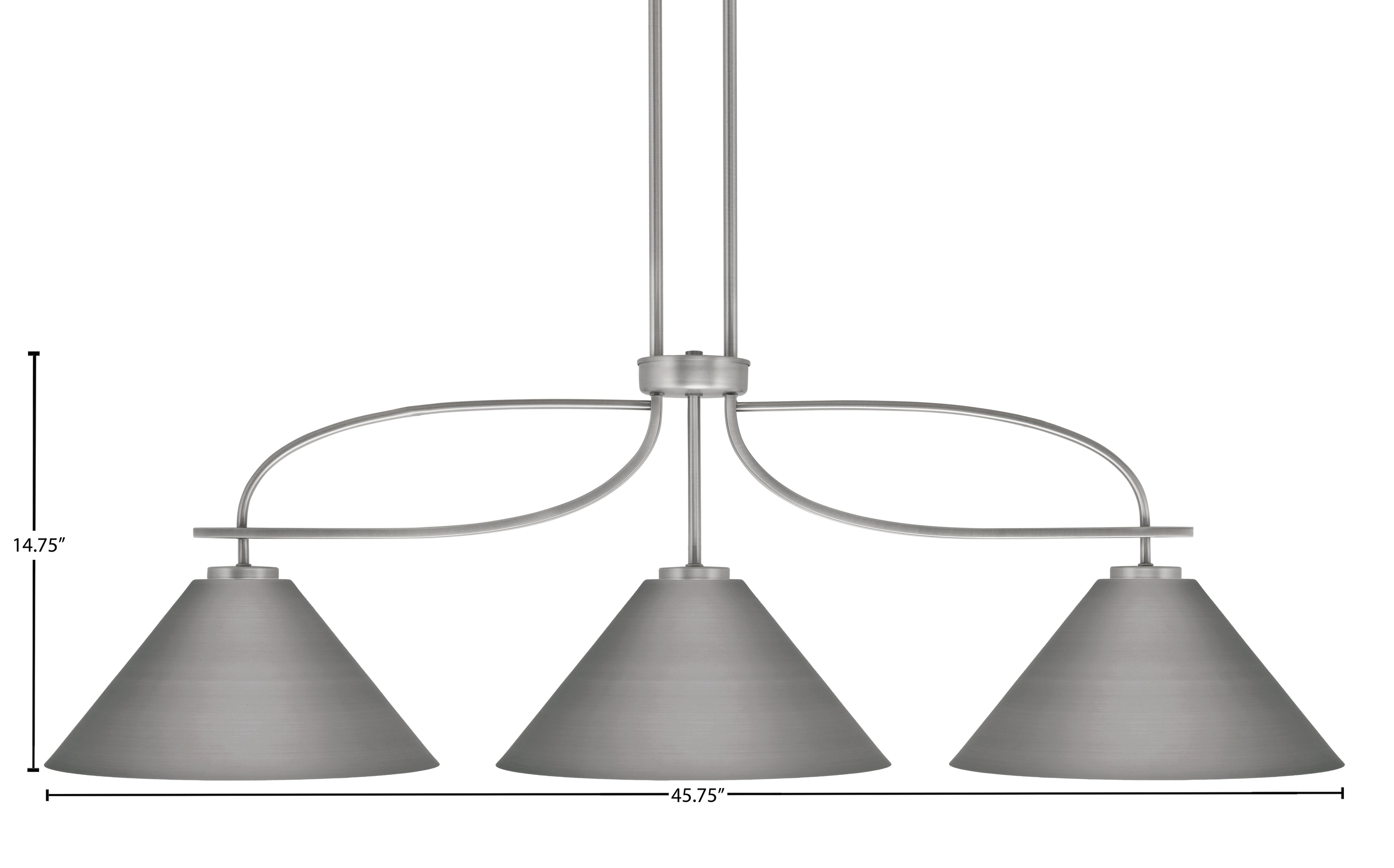 Cavella Three Light Island Pendant in Graphite with 14" Graphite Cone Metal Shades Shade