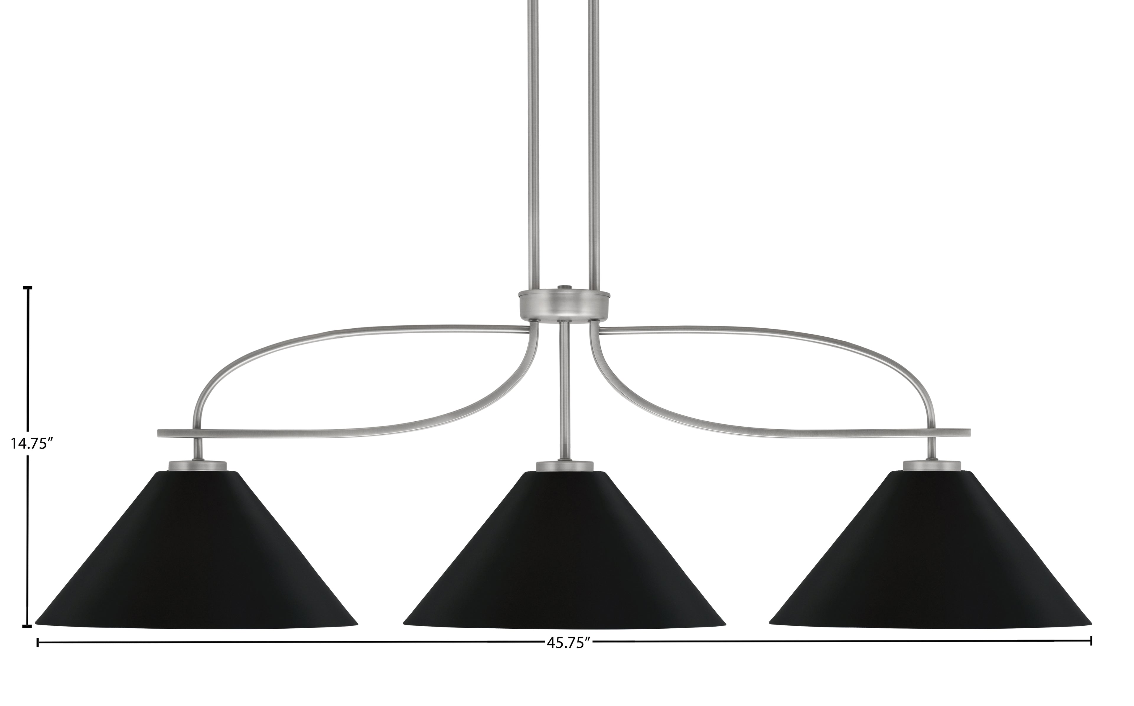 Cavella Three Light Island Pendant in Graphite with 14" Matte Black Cone Metal Shades Shade