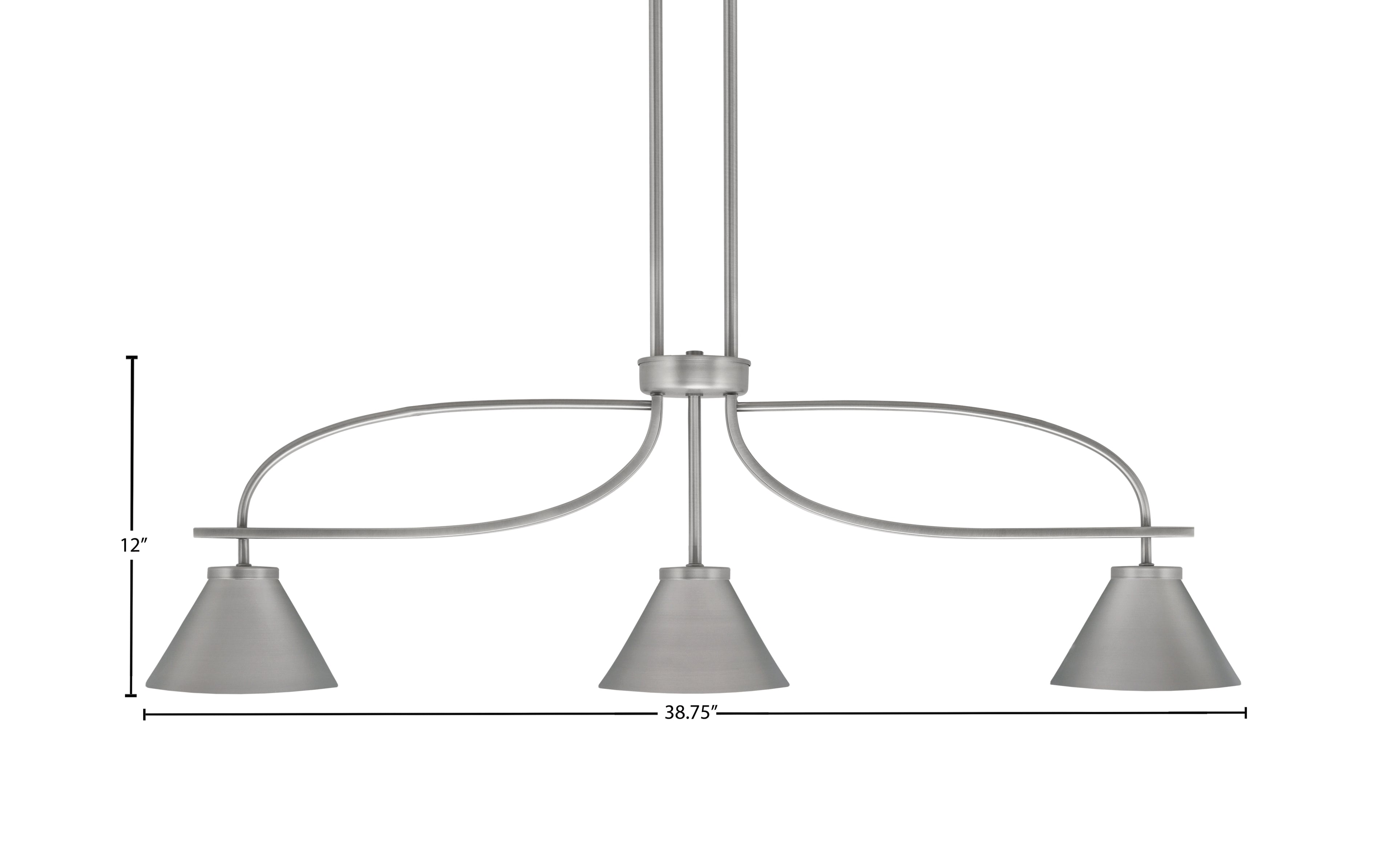 Cavella Three Light Island Pendant in Graphite with 7" Graphite Cone Metal Shades Shade