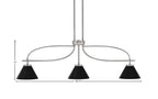 Cavella Three Light Island Pendant in Graphite with 7" Matte Black Cone Metal Shades Shade