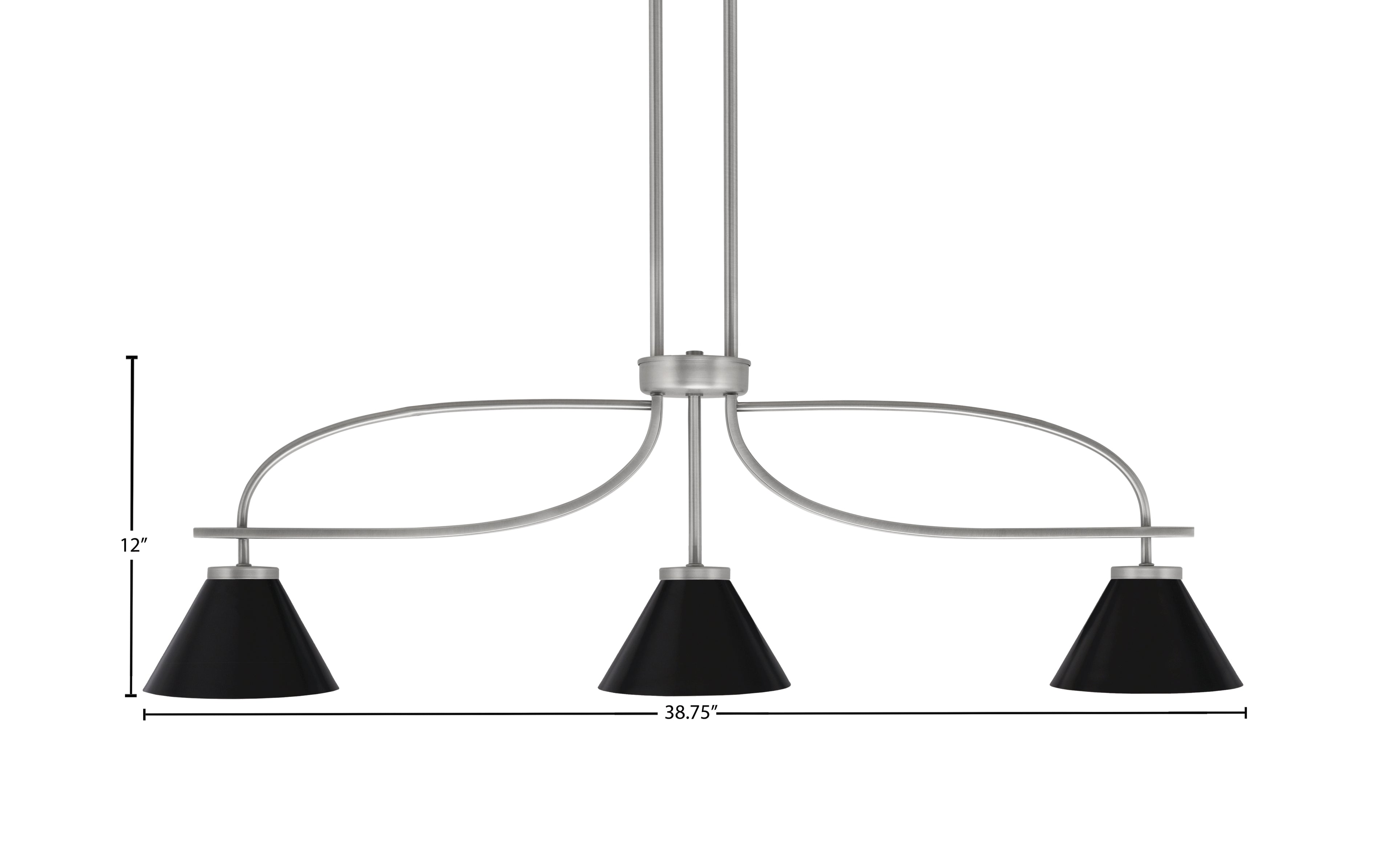 Cavella Three Light Island Pendant in Graphite with 7" Matte Black Cone Metal Shades Shade