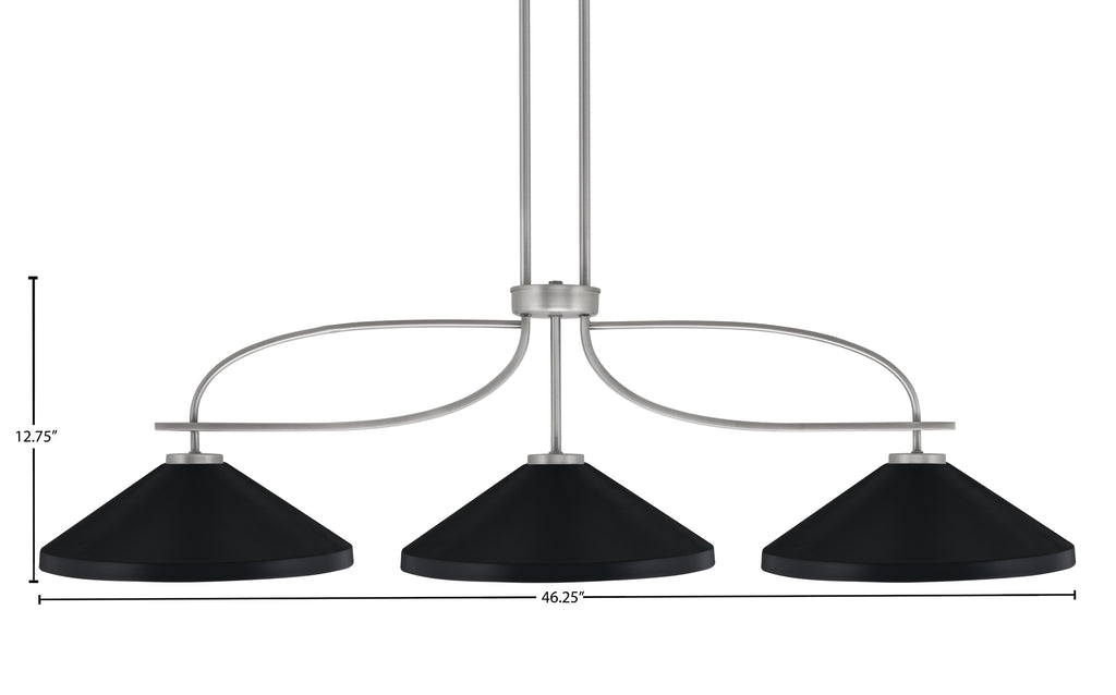 Cavella Three Light Island Pendant in Graphite with 14" Matte Black Cone Metal Shades Shade
