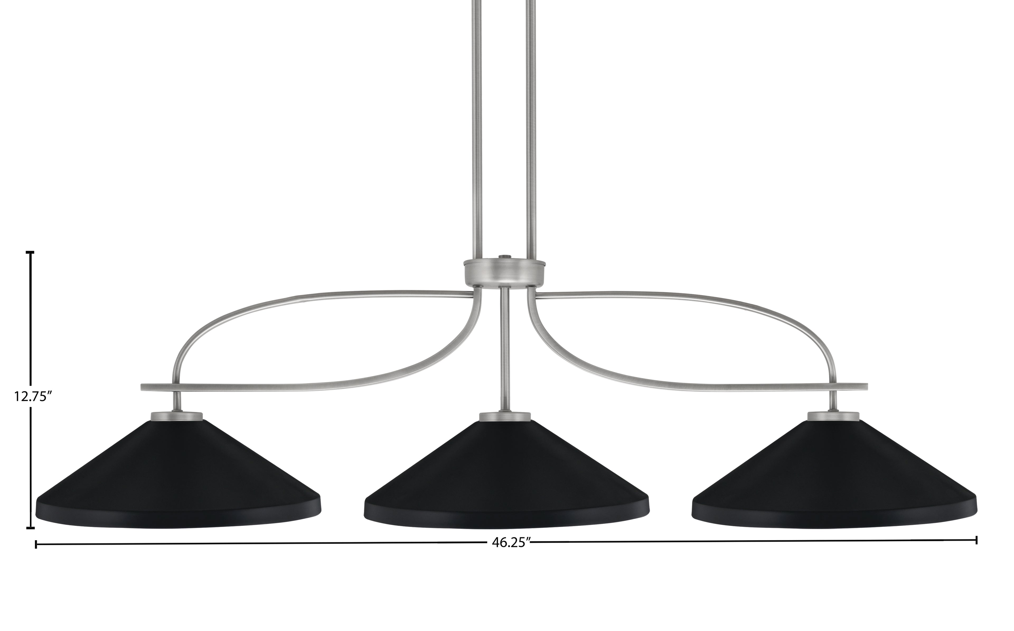 Cavella Three Light Island Pendant in Graphite with 14" Matte Black Cone Metal Shades Shade