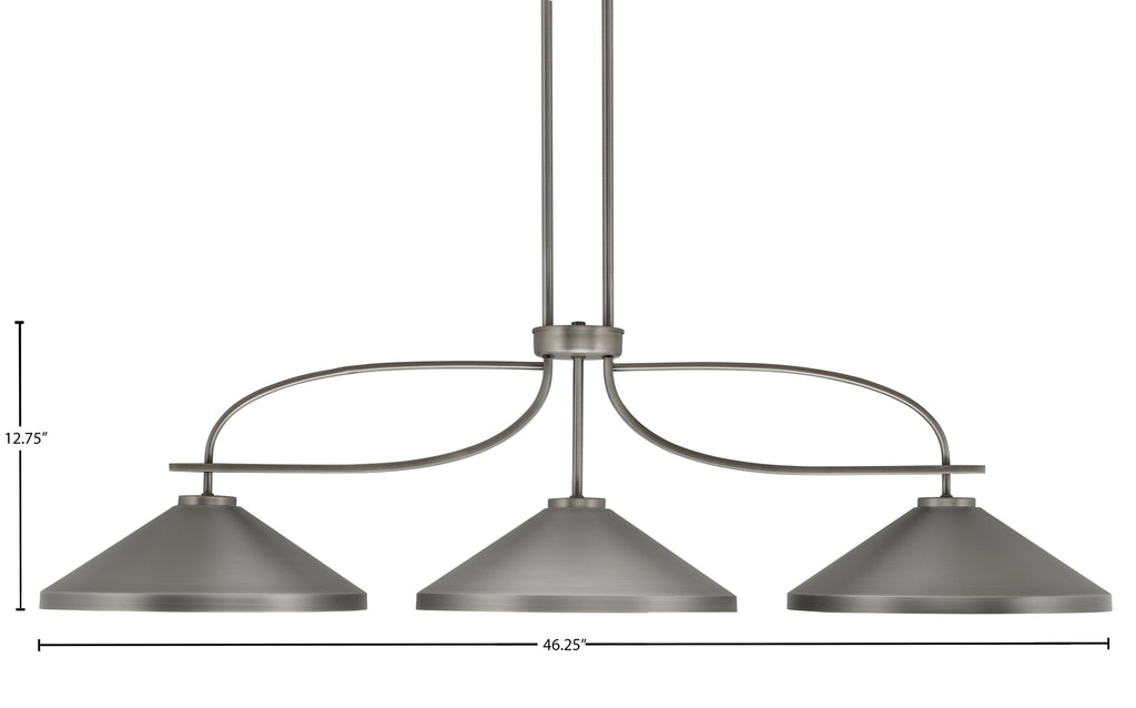 Cavella Three Light Island Pendant in Graphite with 14" Graphite Cone Metal Shade Shade