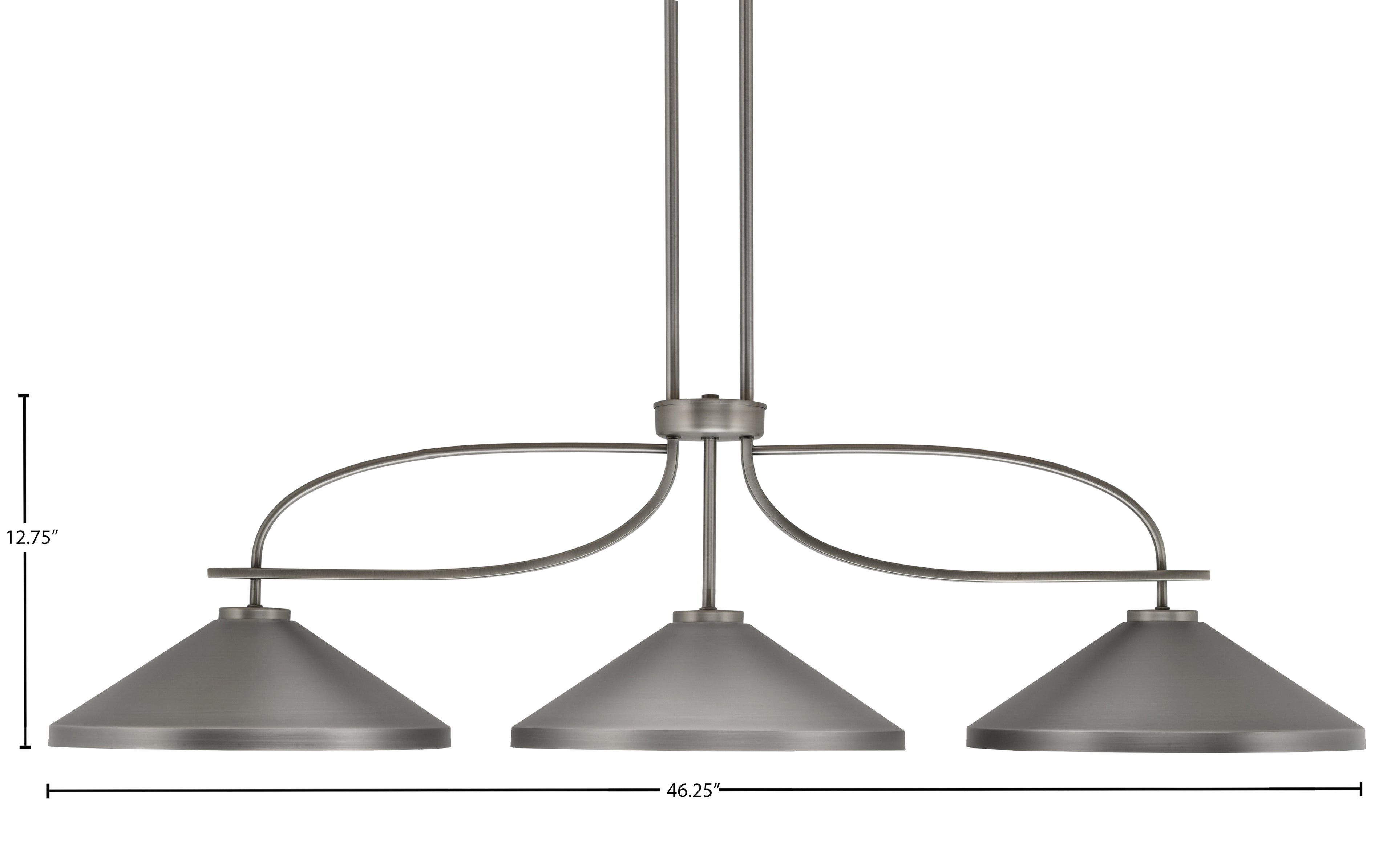 Cavella Three Light Island Pendant in Graphite with 14" Graphite Cone Metal Shade Shade